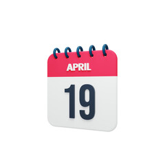 April Realistic Calendar Icon 3D Rendered Date April 19