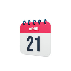 April Realistic Calendar Icon 3D Rendered Date April 21