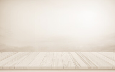 Wooden terrace the blurred and Christmas background concept. Wood white table top perspective in front of natural in the sky.	