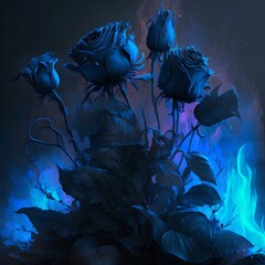 Gloomy gothic roses in abstract smoke
