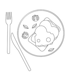 vector illustration romantic breakfast, cheese and sausage sandwiches, cutlery, doodle style and sketch, hand drawing