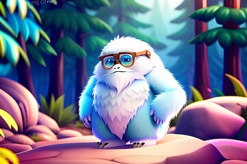 a yeti wearing glasses in a forest made with generative AI made with Generative AI - obrazy, fototapety, plakaty
