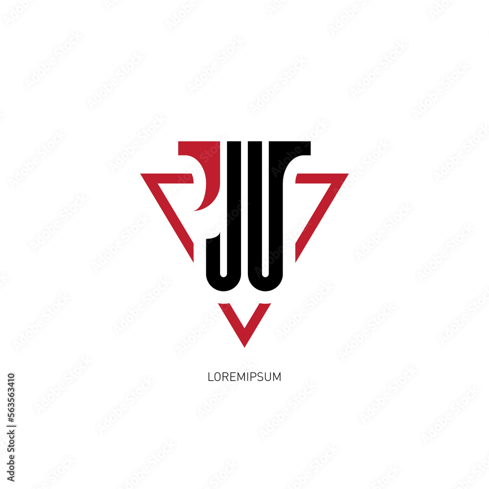 Poster letters j and u inside triangle. concise logo with monogram ju or uj.