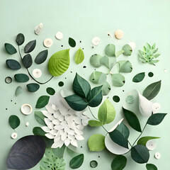 Green Leaves Flat Lay Eco Friendly Concept created with Generative AI