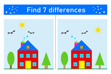 Find 7 differences. Logic puzzle game for children. Preschool worksheet activity. Vector illustration