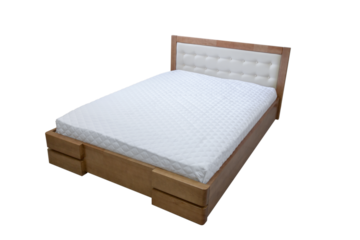 double wooden bed with a mattress on a transparent background, cut out