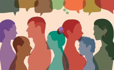 Crowd speaks, concept communicates. Vector Illustration. A communication bubble and a social networking site. Several people talking in a group profile.