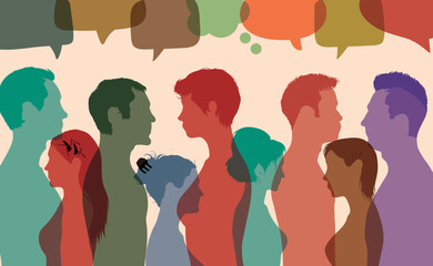 Communication between people. Crowd talking. Speech bubble. Flat vector illustration