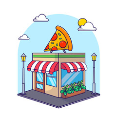 Isometric Pizza Restaurant building icon, 3d icon illustration vector landmark flat design isolated