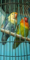 blue and yellow parrot, lovebird