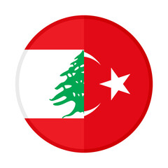 round icon with lebanon and turkey flags. isolated on white background