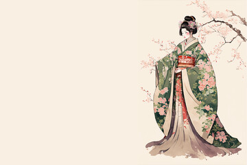 Beautiful Japanese background/wallpaper/laptop with empty copy space for text or additional images, generative ai