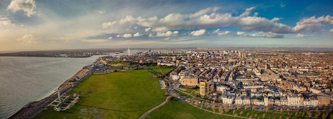 Aerial view of the town and the bay of Portsmouth, Southern England - obrazy, fototapety, plakaty