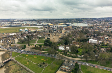 Fototapeta na wymiar Aerial view to Rochester cathedral and castle