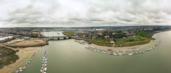 Aerial view to Rochester cathedral and castle