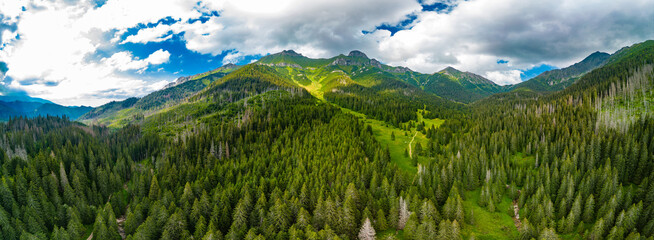Fototapeta premium Aerial drone view of the educational trail Zadne Medodoly, High Tatras, Slovakia