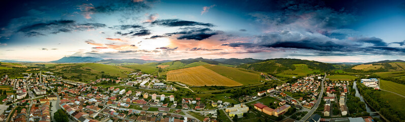 Fototapeta na wymiar Aerial drone view of Podolinec, the town near Stara Lubovna, Slovakia