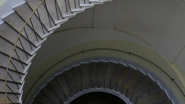 vintage spiral staircase panorama up, classical architecture interior