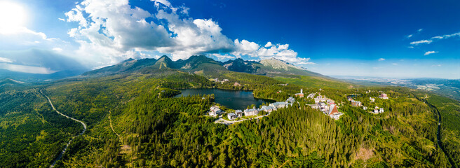 Fototapeta na wymiar Wonderful mountain lake in National Park High Tatra, Strbske Pleso, Slovakia