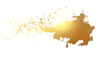 Digital illustration hand drawn abstract paint stain with gold glitter texture isolate on blank space.