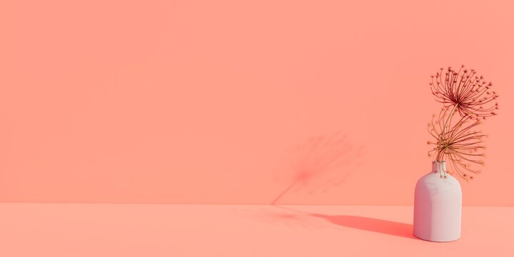 Heracleum flower vas vase with light pink color. Romantic Light background with copy space. 3D rendering  for presentation and cosmetic product