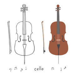 チェロの手描きイラストセット
