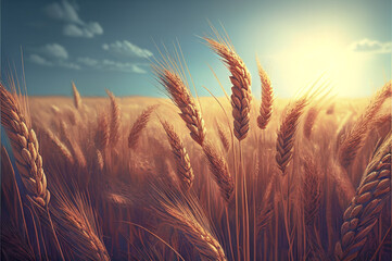 Golden wheat field and sunny day
