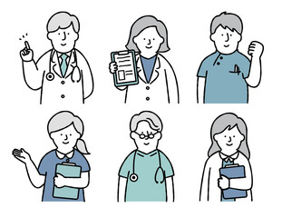 Naklejka premium 医療従事者・福祉の人物セット 上半身 ブルー シンプル ドクター