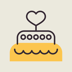 Wedding cake dessert with heart vector icon