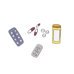 Medical pills bottles different types circle red and yellow