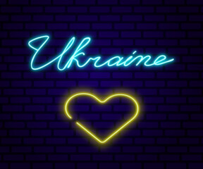 Ukraine in neon with a heart 