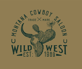 western cowboy desert design, western cowboy vintage design, cactus desert vector artwork  - obrazy, fototapety, plakaty