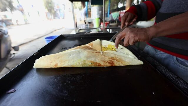 dosa on pan south indian street food
