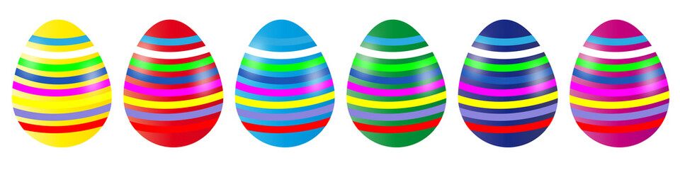 Ostereier Banner mit Muster gestreift rot blau grün gelb gold silber lila freigestellt  Hintergrund transparent