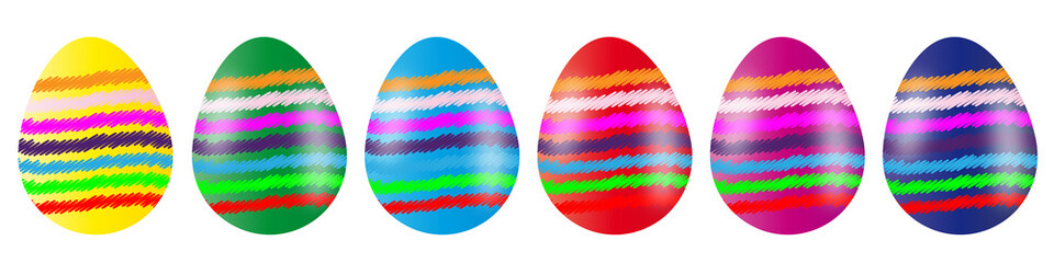 Ostereier Banner mit Muster gestreift rot blau grün gelb gold silber lila freigestellt  Hintergrund transparent