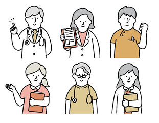 医療従事者・福祉の人物セット 上半身 イエロー