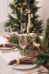 Beautiful table setting with Christmas decor indoors