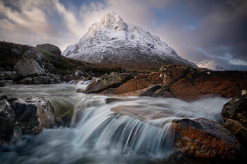 Glencoe, Highlands, Scotland with a capture of the river Coupall cascade. - obrazy, fototapety, plakaty