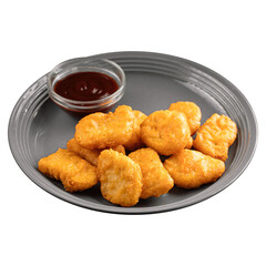Portion of chicken nuggets with sauce