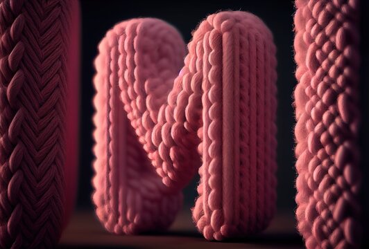 M alphabet made with pink crochet, Generative Ai