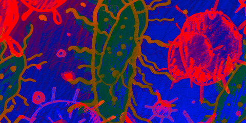 Red Dna Cancer Cell. Colorful Bacteria Images.