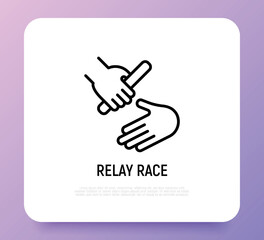 Race relay thin line icon. Symbol of teamwork, trust, cooperation, partnership. Modern vector illustration.