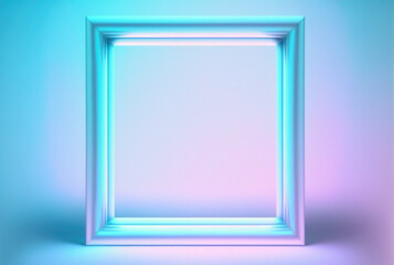 Glowing neon lighting frame with cyan and pink background. Generative ai