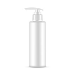 Plastic Cosmetic Bottle Mockup With Pump, Isolated on White Background. Vector Illustration