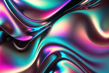 Foto op Plexiglas Holographic liquid background. Holograph color texture with foil effect. Halographic iridescent backdrop. Pearlescent gradient for design prints. Rainbow metal. Generative ai illustration © Dmytro Tykhokhod