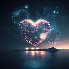 Valentinstag Feuerwerk, Feuerwerk für die liebste, Liebe und Atmosphäre durch Feuerwerk, Feuerwerk aus Herzen, Prickelnd