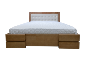 double wooden bed with a mattress on a transparent background, cut out