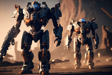 robot soldier in action Generative AI