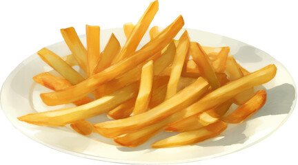 Potato French Fries on Plate Detailed Hand Drawn Illustration Vector Isolated