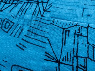 Blue Intricate Lines. Geometric Oil. Aqua Patchwork Rug Pattern.  Aquamarine Illustration....